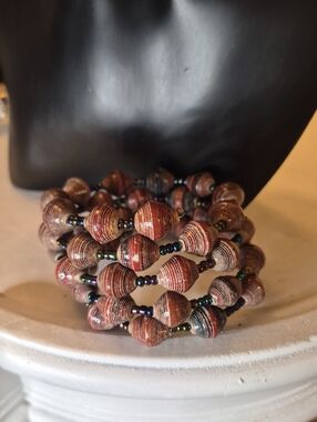 Boho Handcrafted Eco-Friendly Rolled Paper Beaded Multi-Row Coil Bracelet